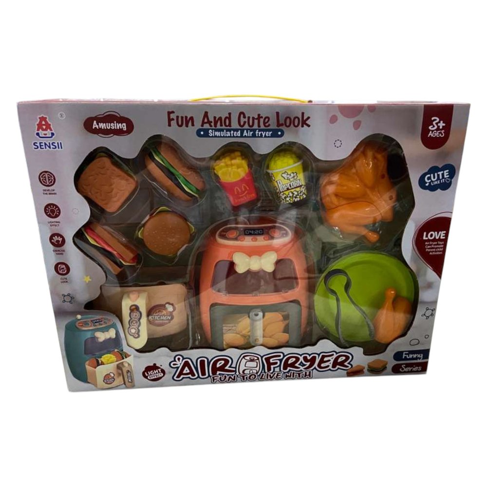 Conjunto Air Fryer Infantil Culinária Brinquedo com Luzes e Acessórios Educativo Colorido