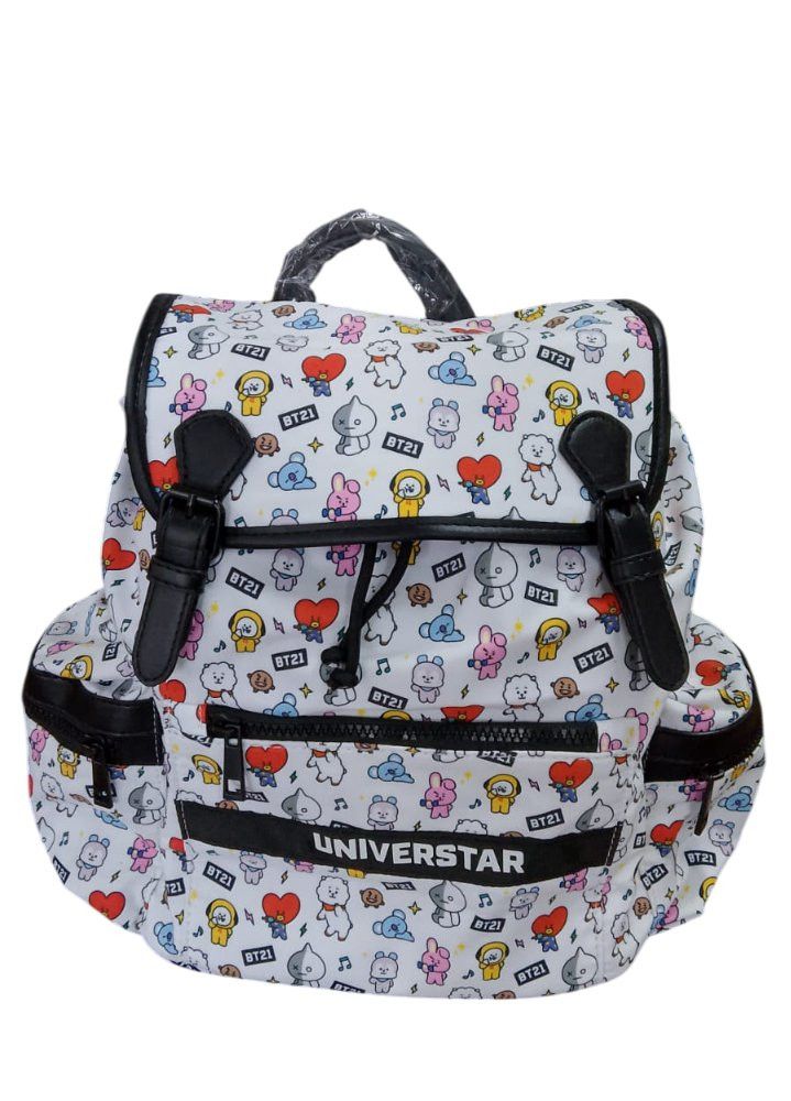 Mochila de Costa Infantil BT21 Fechamento Tipo Saco Personagens Branca Escolar Resistente - Imagem 6