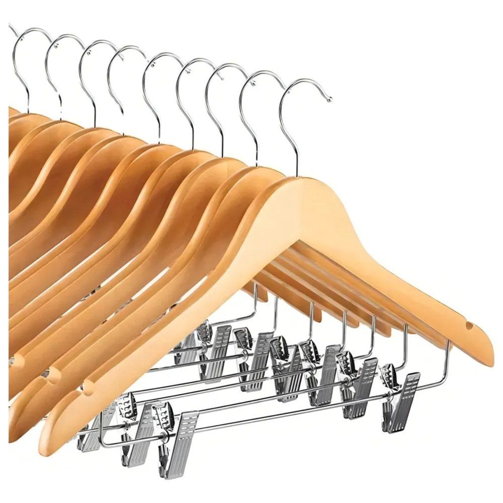 Cabide de Madeira com Presilhas Verniz Natural 40cm para Roupas Calças Saias - Imagem 2