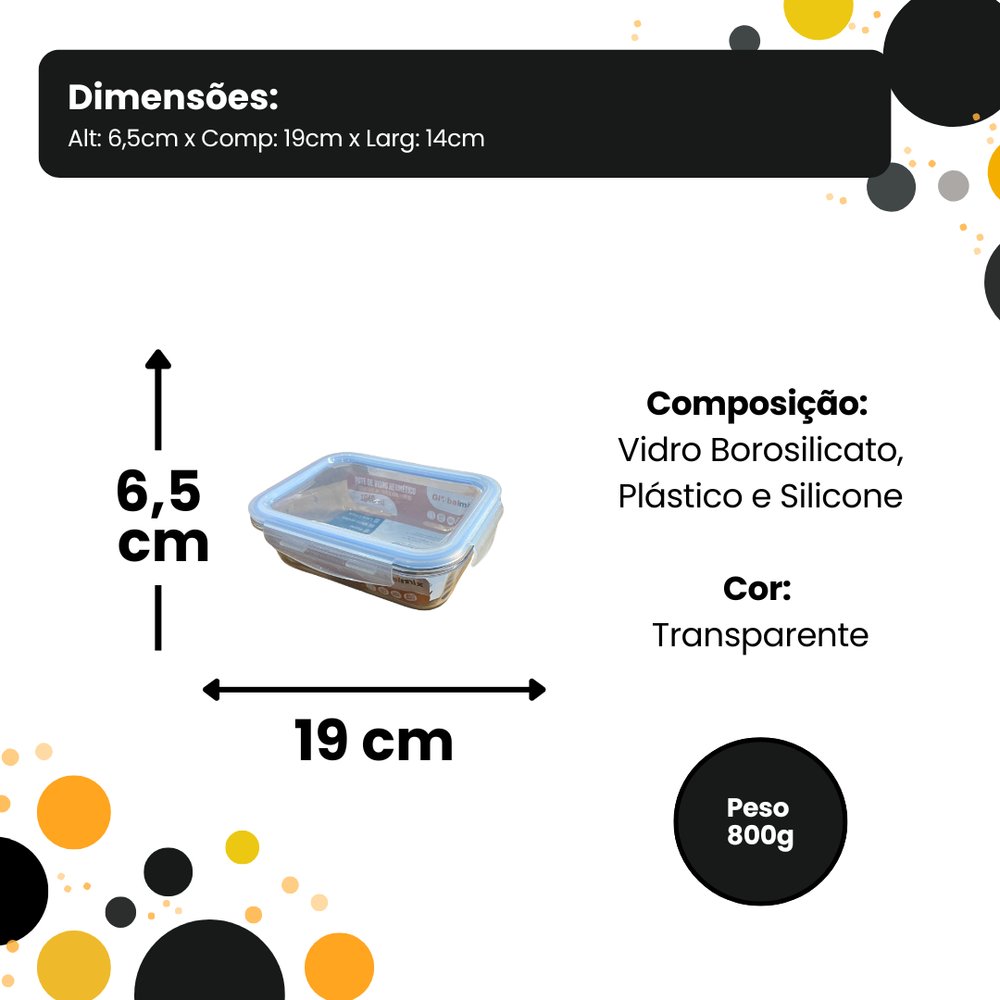 Pote de Vidro Hermético para Alimentos 1040ml Tampa Plástica Transparente Vedação Alta - Imagem 4