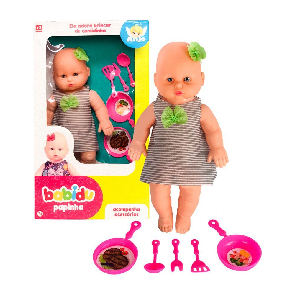 Boneca Babidu Papinha com Acessórios Cozinha Infantil Brinquedo Didático 30cm - Imagem 5