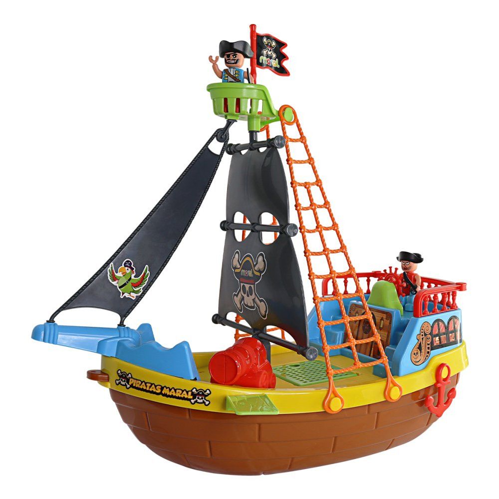 Barco Pirata Infantil com Rodinhas Brinquedo de Madeira para Crianças Decoração Quarto - Imagem 5