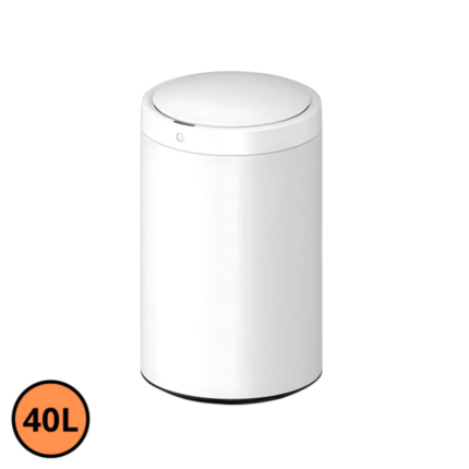 Lixeira Automática Redonda 40L em Aço Inox com Sensor de Movimento Branca para Cozinha e Escritório