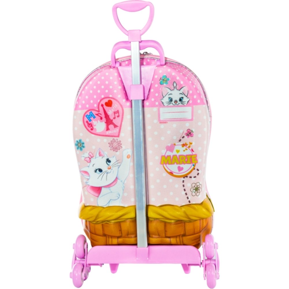 Mala Infantil Gatinha Marie 3D Rosa com Rodinhas Resistente para Viagem Escolar - Imagem 4