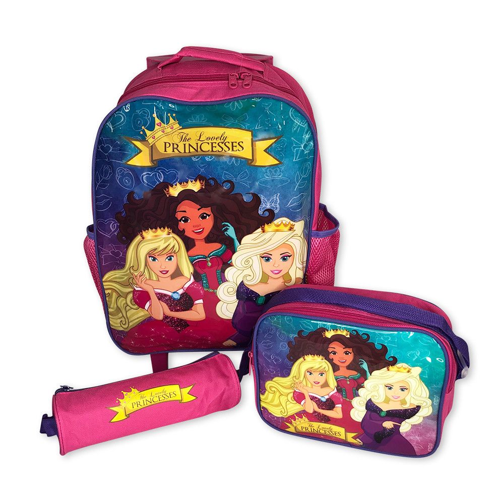Kit Mochila Infantil Escolar 3 Peças Princesas Rosa Mochila + Lancheira + Estojo Resistente - Imagem 5