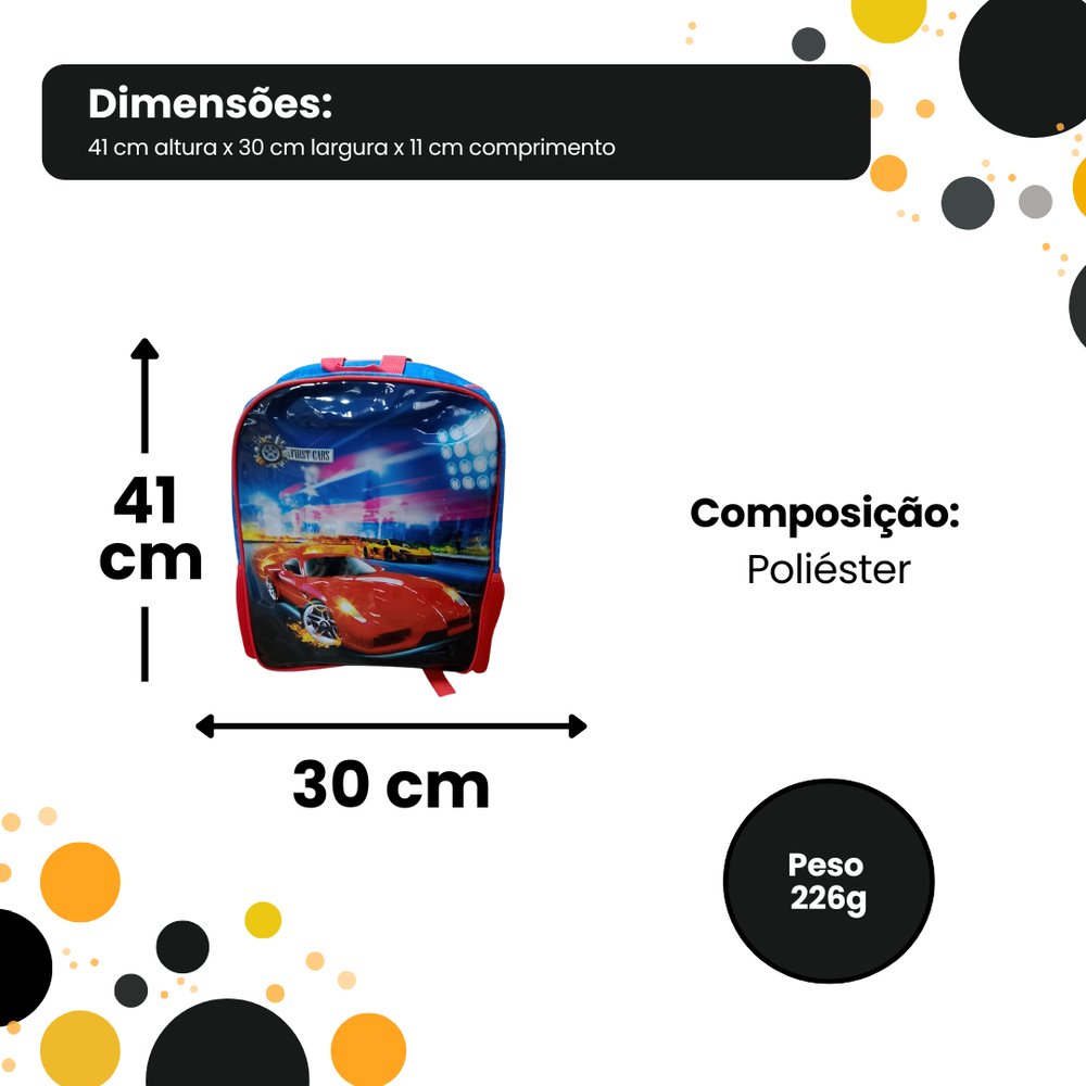 Mochila Infantil de Costa Carros Vermelha Escola Resistente Bolsa Escolar 16L - Imagem 5