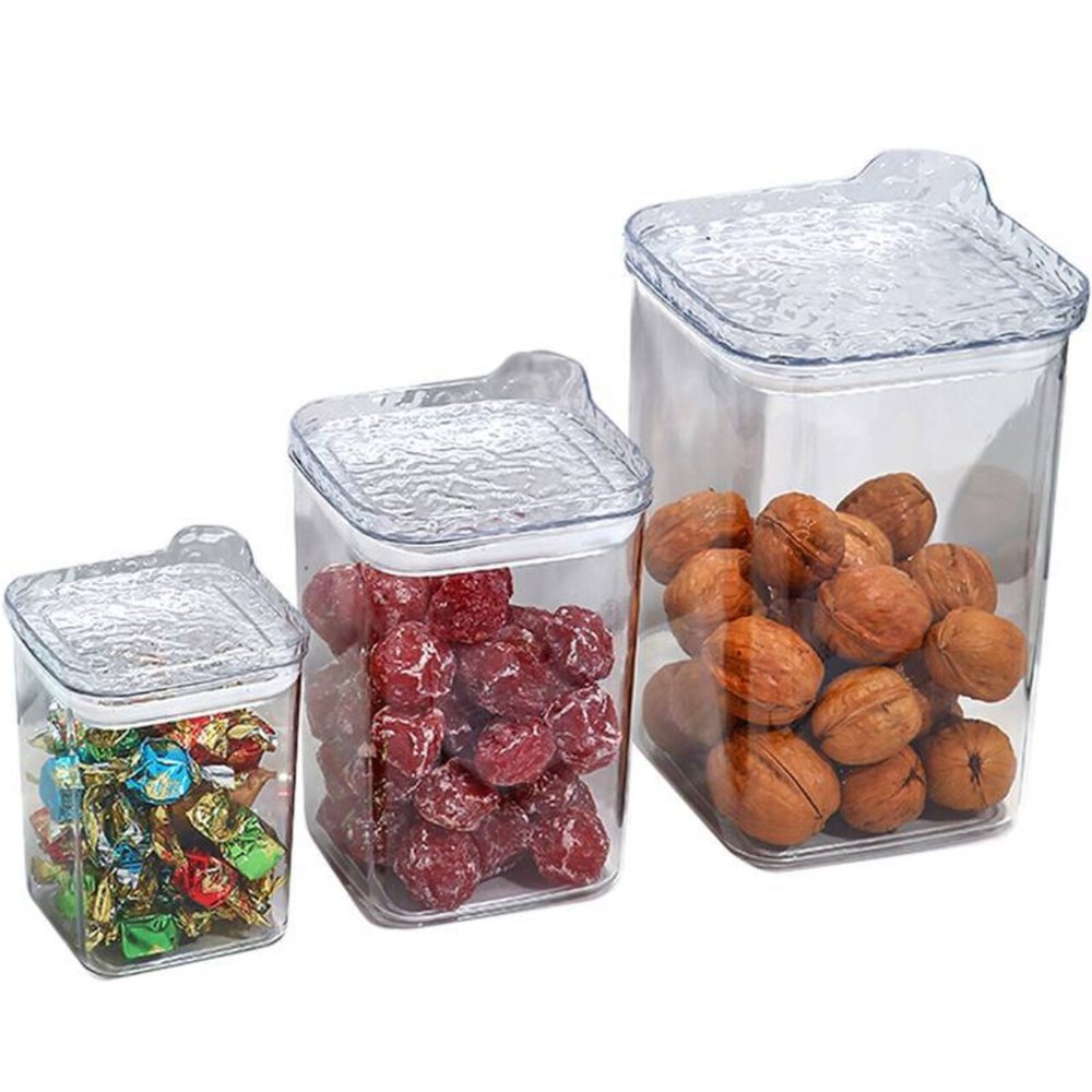 Kit 3 Potes Herméticos Quadrados Multiuso Plástico Transparente Tampa Vedação Ar 1L 800ml 500ml - Imagem 2