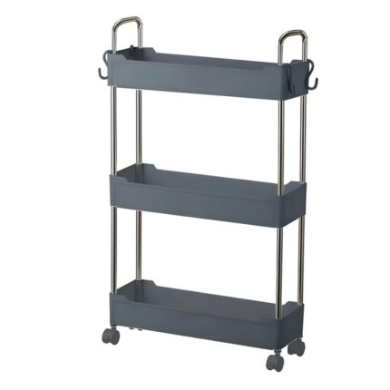 Prateleira Multiuso 3 Andares com Rodinha Cinza Metal 80x40x90cm Organizador