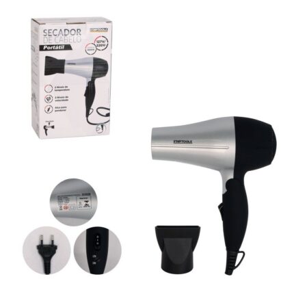 Secador de Cabelo Portátil 1200W Bivolt Cinza Compacto Leve Profissional