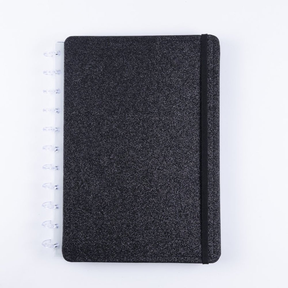 Caderno Shine Disco Reposicionável Preto Grande G Capa Dura Disko
