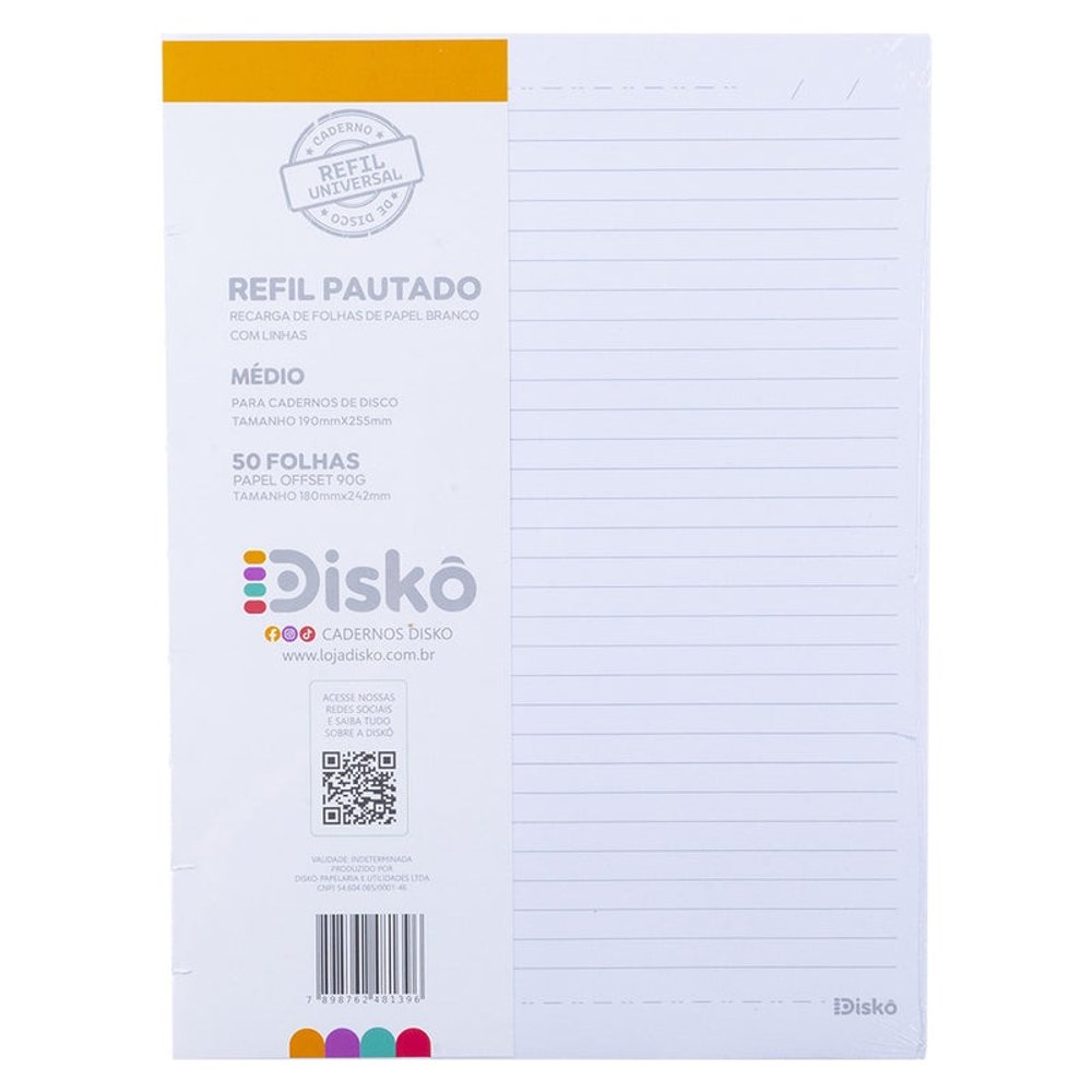Refil Disko 50 Folhas Pautadas Médio Caderno Disco Reposicionável Escolar Produto de Qualidade - Imagem 3