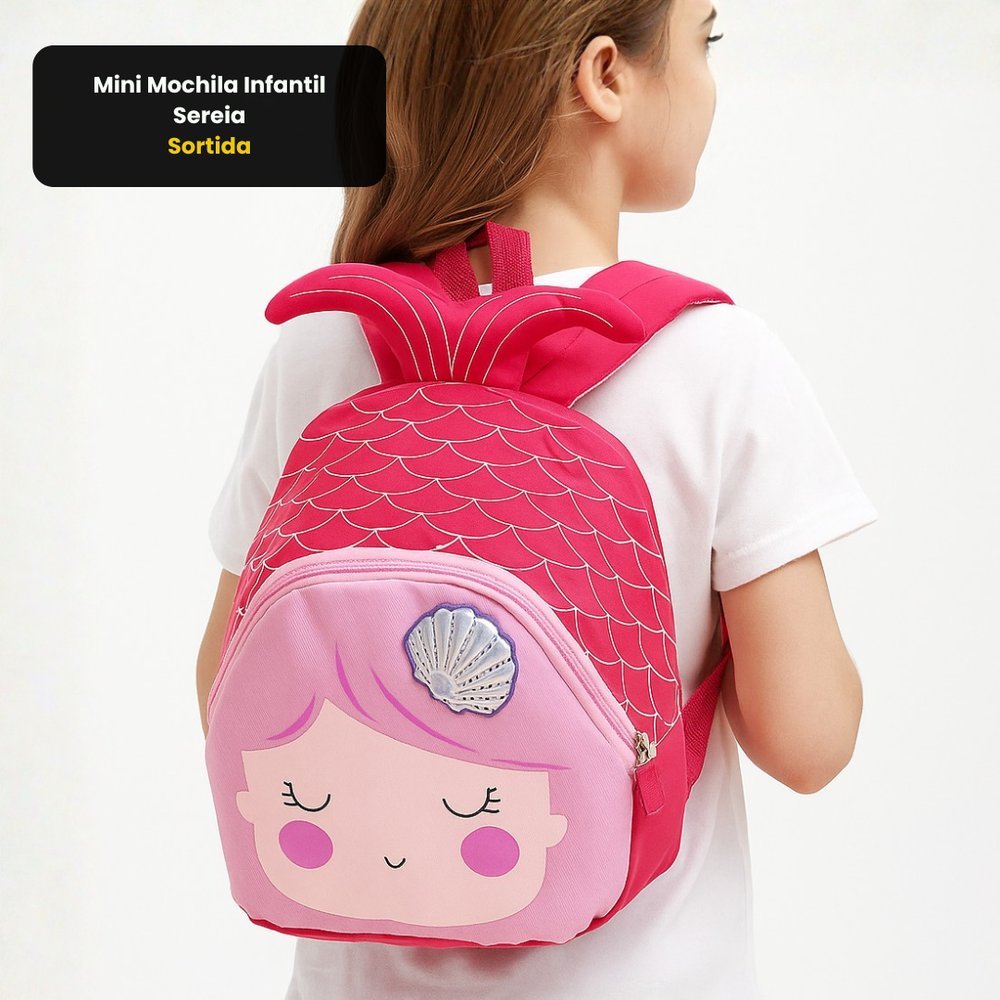 Mini Mochila Infantil Sereia Sortida Resistente Rosa Azul Verde Pequena Bolsos Lateral - Imagem 7