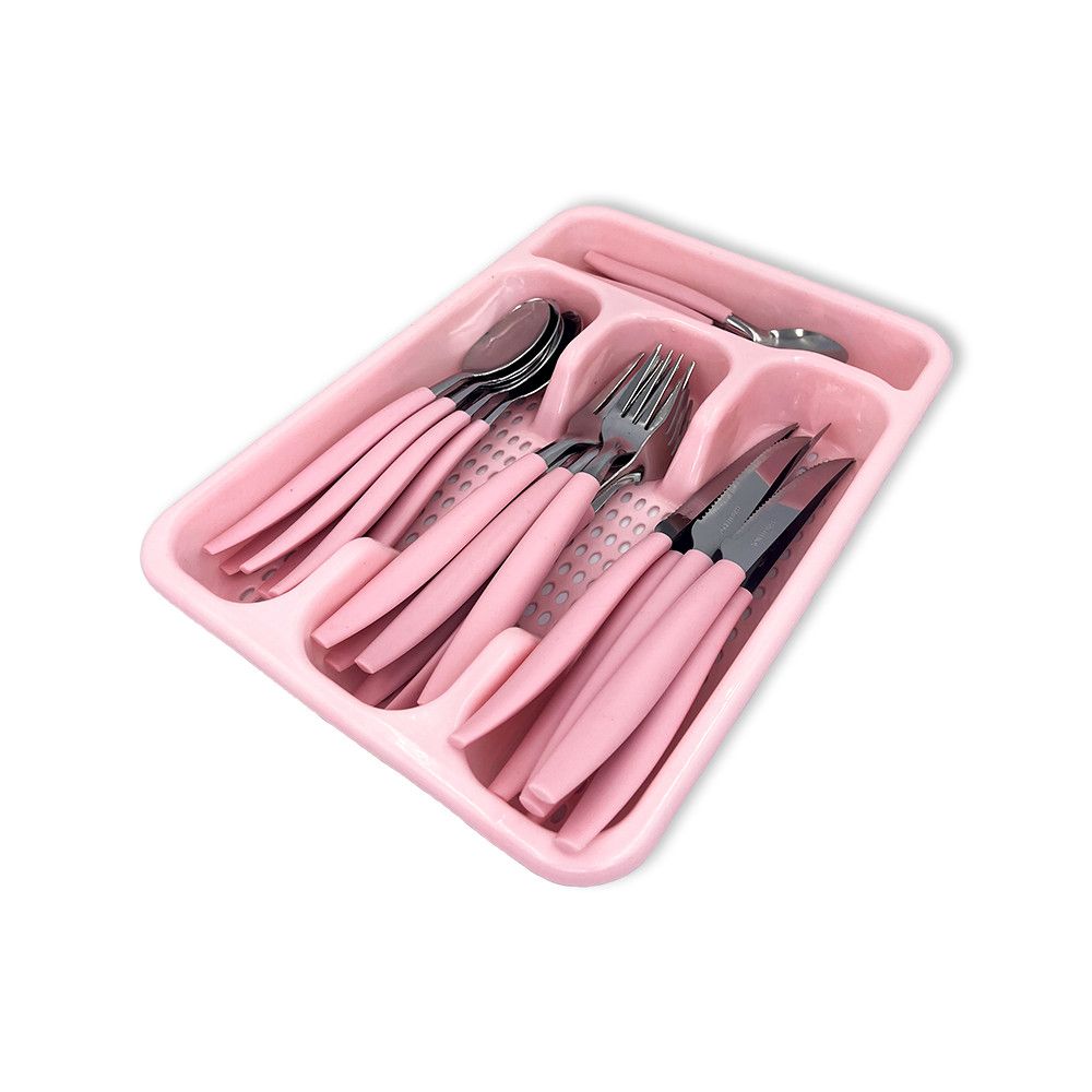 Jogo de Talheres Faqueiro Aço Inox 24 Peças com Gaveteiro Organizadora Cor Rosa - Imagem 2