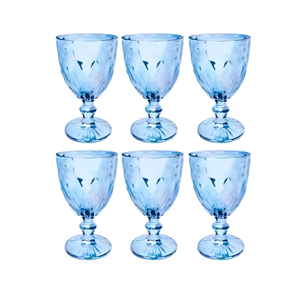 Conjunto 6 Taças de Vidro Azul Milbani 330ml - Taça de Vinho Elegante e Resistente - Imagem 4