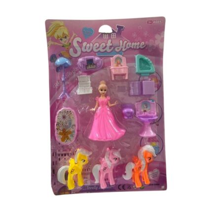 Conjunto Boneca Pôneis com Acessórios Rosa Brinquedo Infantil Moda e Diversão