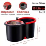 Mop Balde Esfregão Giratório Pró 1 Refil com Roda Alça Capacidade 10L Fácil Limpeza