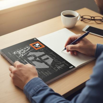 Caderno Universitário Masculino Running Faster 2 Capa Dura 80 Folhas Papel Branco Espiral
