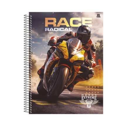 Caderno Universitário Moto Radical 10 Matérias 160 Folhas Tamanho A4 Capa Dura Colorido