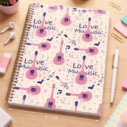 Caderno Universitário Feminino Love Music 80 Folhas Capa Dura Papel Sulfite 75g