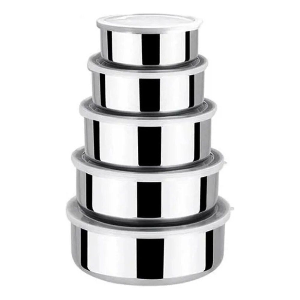 Conjunto 5 Potes Herméticos Bavaria Inox Tampa Vedação Armazenamento Alimentos Cozinha