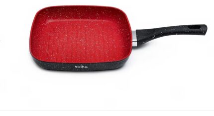 Frigideira Grill Quadrada 24cm Antiaderente Indução Stone Red Point Cabo Resistente