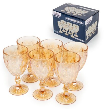 Conjunto 6 Taças de Vidro Diamond Gold 325ml Transparente Modernas para Vinho e Água