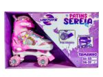Patins Infantil Sereia com LED Rosa, Tamanho Ajustável, Rodas Silenciosas e Seguro para Crianças