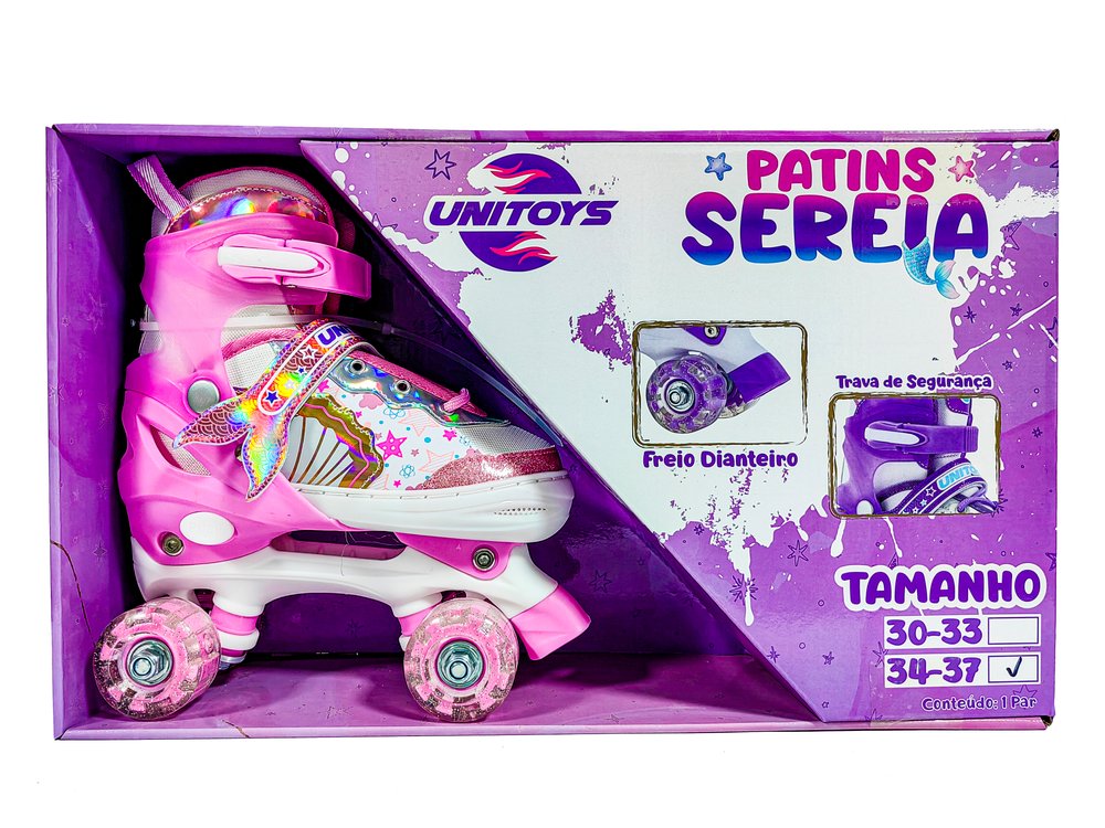 2649_prep_1778187657098-1.jpg Patins Infantil Sereia com LED Rosa, Tamanho Ajustável, Rodas Silenciosas e Seguro para Crianças - Imagem 1