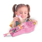 Kit Lavatório Boneca de Salão Cabeleireiro Rosa Infantil Com Banqueta e Acessórios