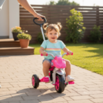 Triciclo Infantil Moto com Pedal e Haste Rosa 3 Rodas Ajustável para Crianças 2 a 5 Anos - Imagem 3