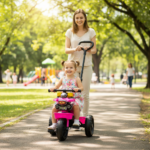Triciclo Infantil Moto com Pedal e Haste Rosa 3 Rodas Ajustável para Crianças 2 a 5 Anos - Imagem 4