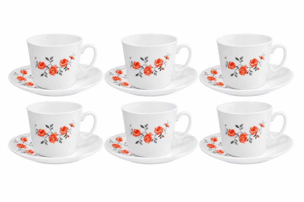 Conjunto de Xícara de Chá Red Rose com Pires 12 Peças - Branca - Imagem 5