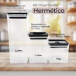 Kit Organizador Hermético Dubai Preto 5 Litros Tampa Vedação Silicona Resistente