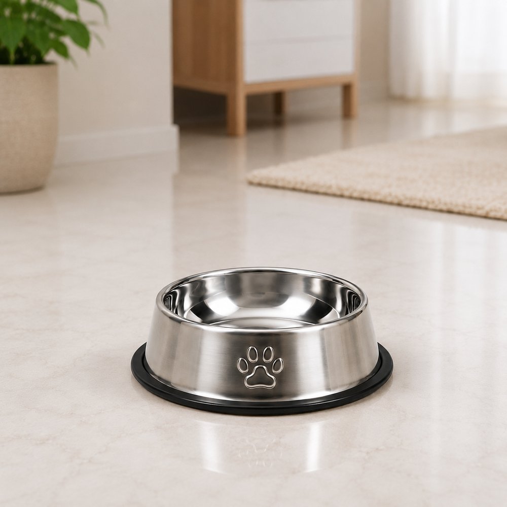 894977_prep_1779754071619_3-1.jpg Comedouro Antiderrapante Redondo Para Cachorro e Gato 18cm - Inox - Imagem 1