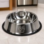 Comedouro Antiderrapante Redondo Grande Para Cachorro e Gato - Inox