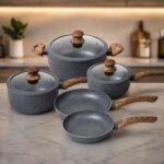 Conjunto 5 Panelas com Tampa Revestimento Cerâmico - Granito