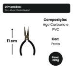 Jogo 3 Mini Alicates 4,5'' com Corte e Bico Reto Aço Carbono Preto