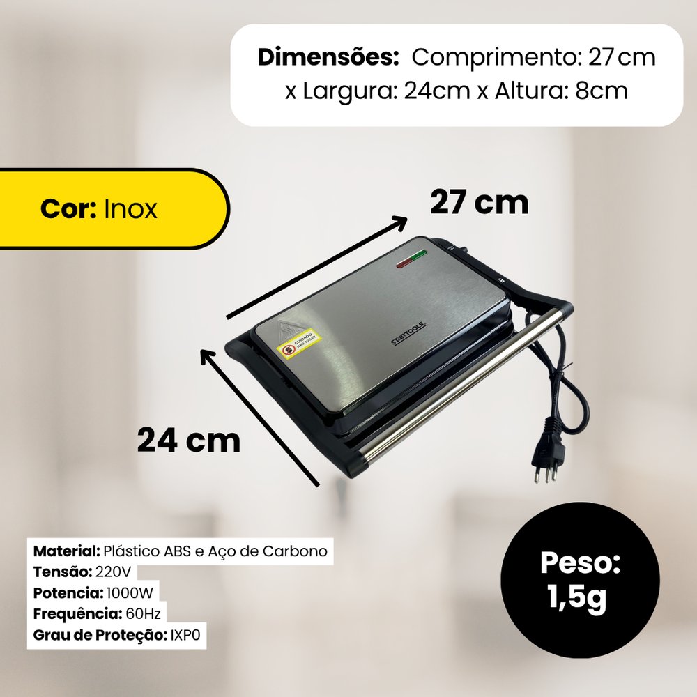 AR0767_prep_1779980865318_7-1.jpg Sanduicheira Elétrica Grill 1000W Inox 220V Antiaderente Compacta para Lanches Rápidos - Imagem 1