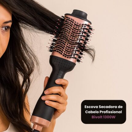 Escova Secadora de Cabelo Profissional Bivolt 1300W Cerâmica Ion Tourmaline 2 em 1