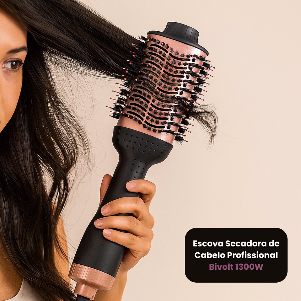 Escova Secadora de Cabelo Profissional Bivolt 1300W Cerâmica Ion Tourmaline 2 em 1