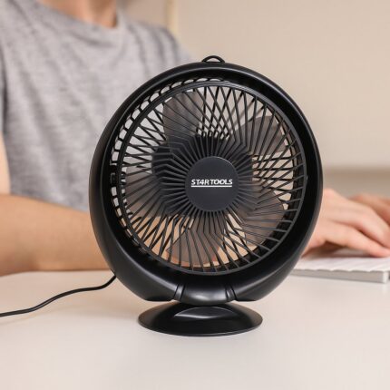 Mini Ventilador de Mesa Portátil Redondo USB Preto 3 Velocidades Silencioso Compacto