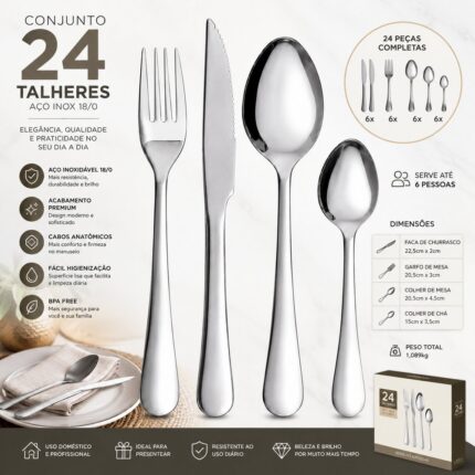 Conjunto 24 Talheres Inox