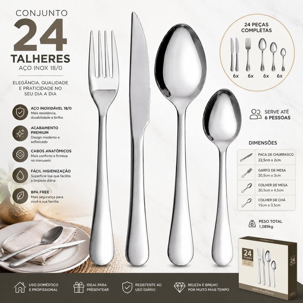Conjunto 24 Talheres Inox