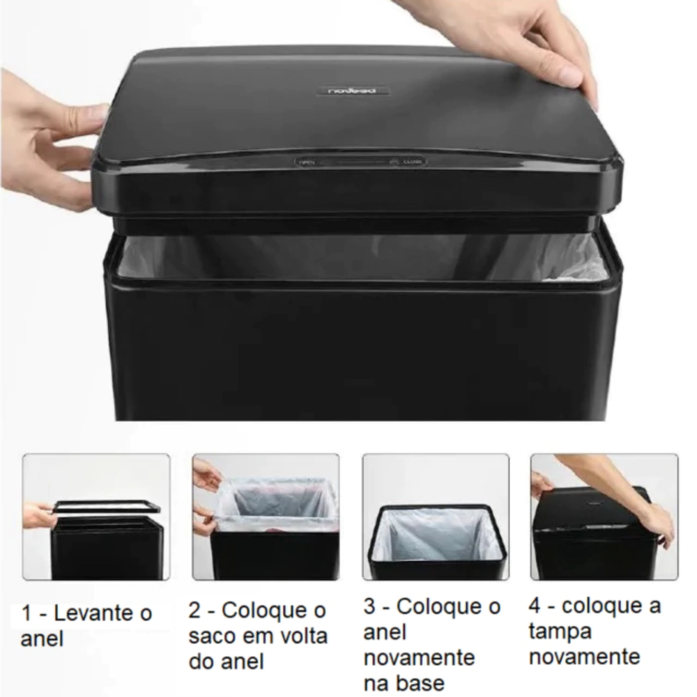 GH126_prep_1779754071619_3-1.png Lixeira Automática Retangular 50L com Sensor Aço Inox Tampa Basculante Preta para Cozinha - Imagem 1