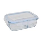 Pote Retangular Hermético Vidro 1040ml Com Divisória Transparente Tampa Vedação Silicone