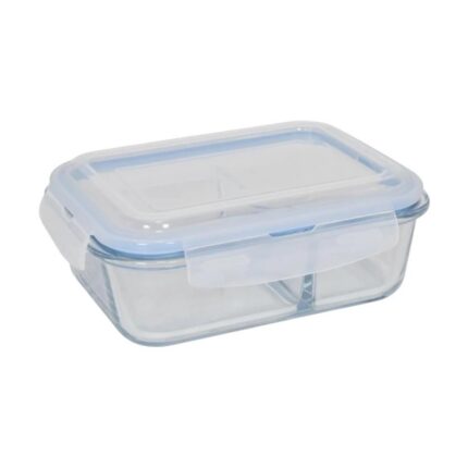 Pote Retangular Hermético Vidro 1040ml Com Divisória Transparente Tampa Vedação Silicone