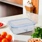 Pote Retangular Hermético Vidro 1040ml Com Divisória Transparente Tampa Vedação Silicone - Imagem 2