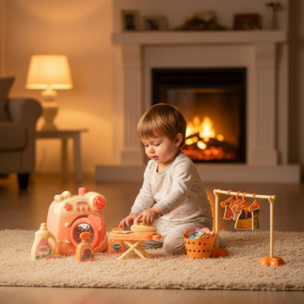 Kit Lavanderia Infantil Com Máquina De Lavar Ferro Tábua E Acessórios De Brinquedo
