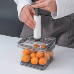 Pote Hermético com Bomba de Vácuo 1,5L Cinza Vedação a Vácuo Conservação Alimentos - Imagem 2