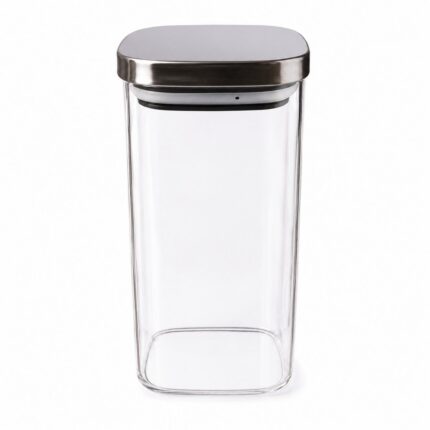 Pote Hermético Quadrado Vidro com Tampa de Inox 1,8 Litros